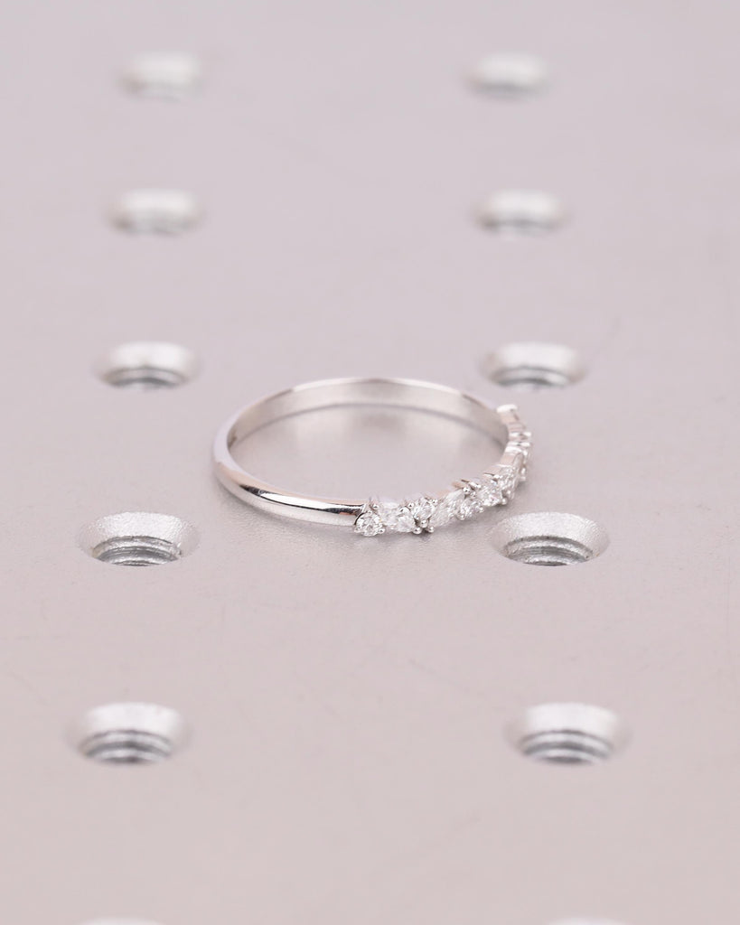 Round, Marquise Diamond Wedding Band Women, Dainty 14k White Gold Matching Rings image #20