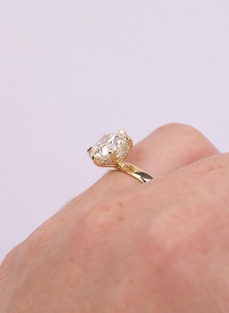 3ct Lab Diamond Engagement Ring: IGI Certified, Dainty 14K Yellow Gold, Round Cut Ring, Hidden Halo Lab Grown Diamond Ring For Women image #5