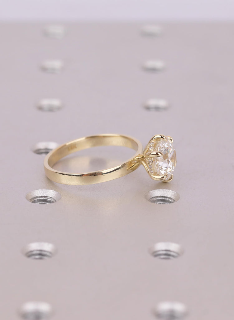Art Deco Moissanite Engagement Ring, 14K Yellow Gold, Hidden Halo Side Stone image #4