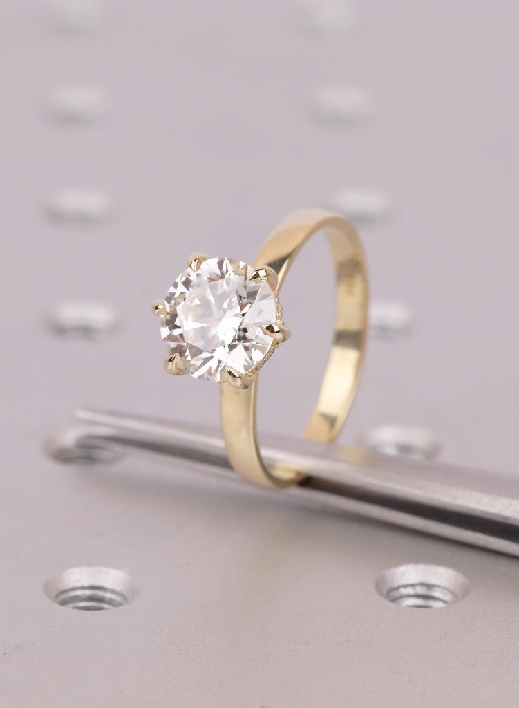 3ct Lab Diamond Engagement Ring: IGI Certified, Dainty 14K Yellow Gold, Round Cut Ring, Hidden Halo Lab Grown Diamond Ring For Women image #1