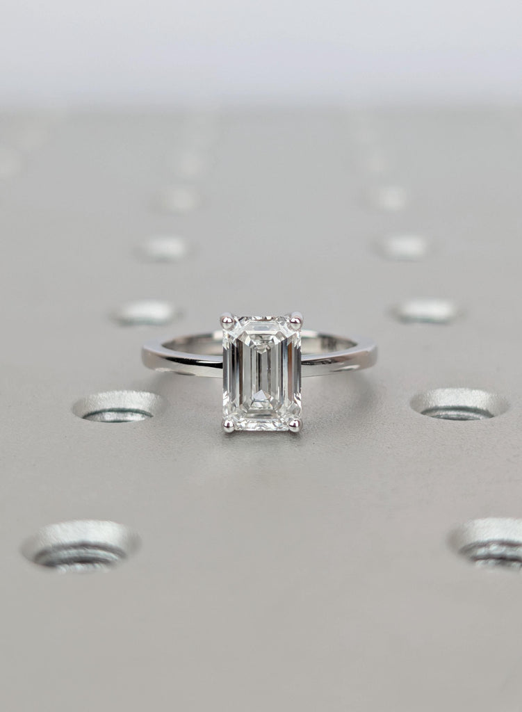Emerald Cut Moissanite Ring, Solid Gold Anniversary Engagement Ring, Gold Wedding Ring Gift for Women, Promise Ring for Her, Stacking Ring image #3