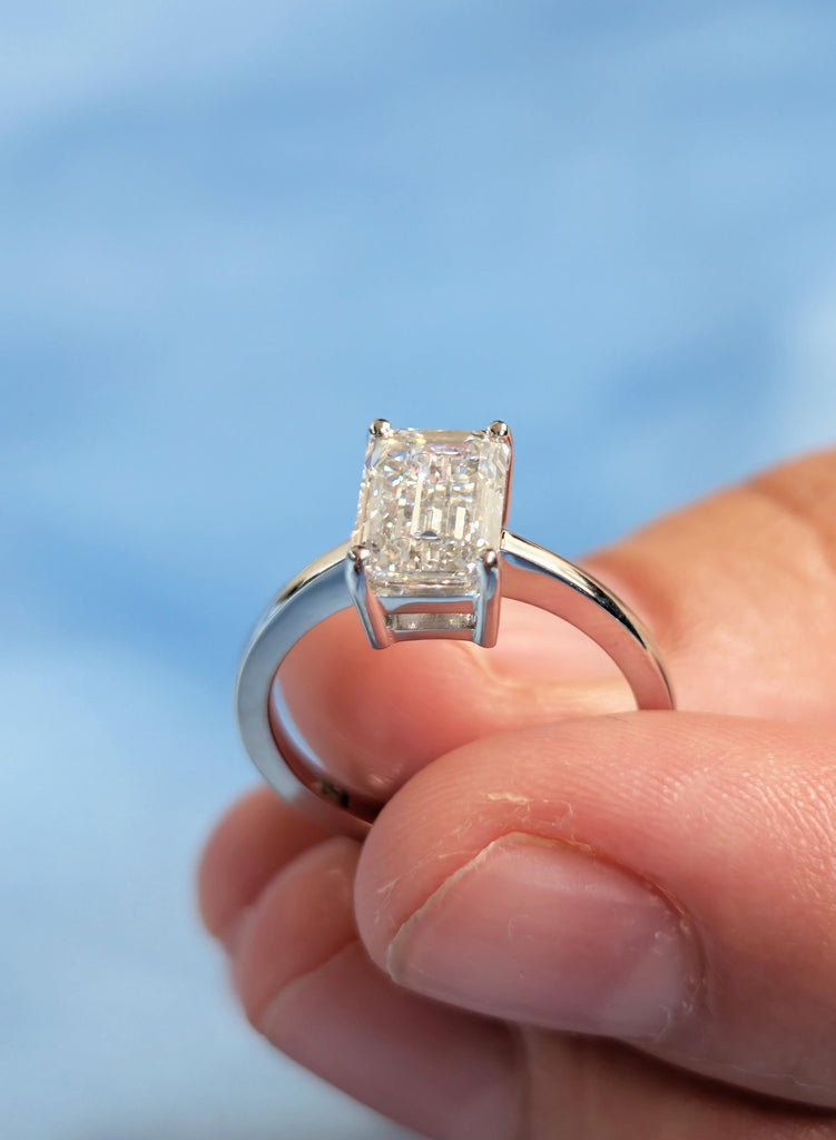 Emerald Cut Moissanite Ring, Solid Gold Anniversary Engagement Ring, Gold Wedding Ring Gift for Women, Promise Ring for Her, Stacking Ring image #9