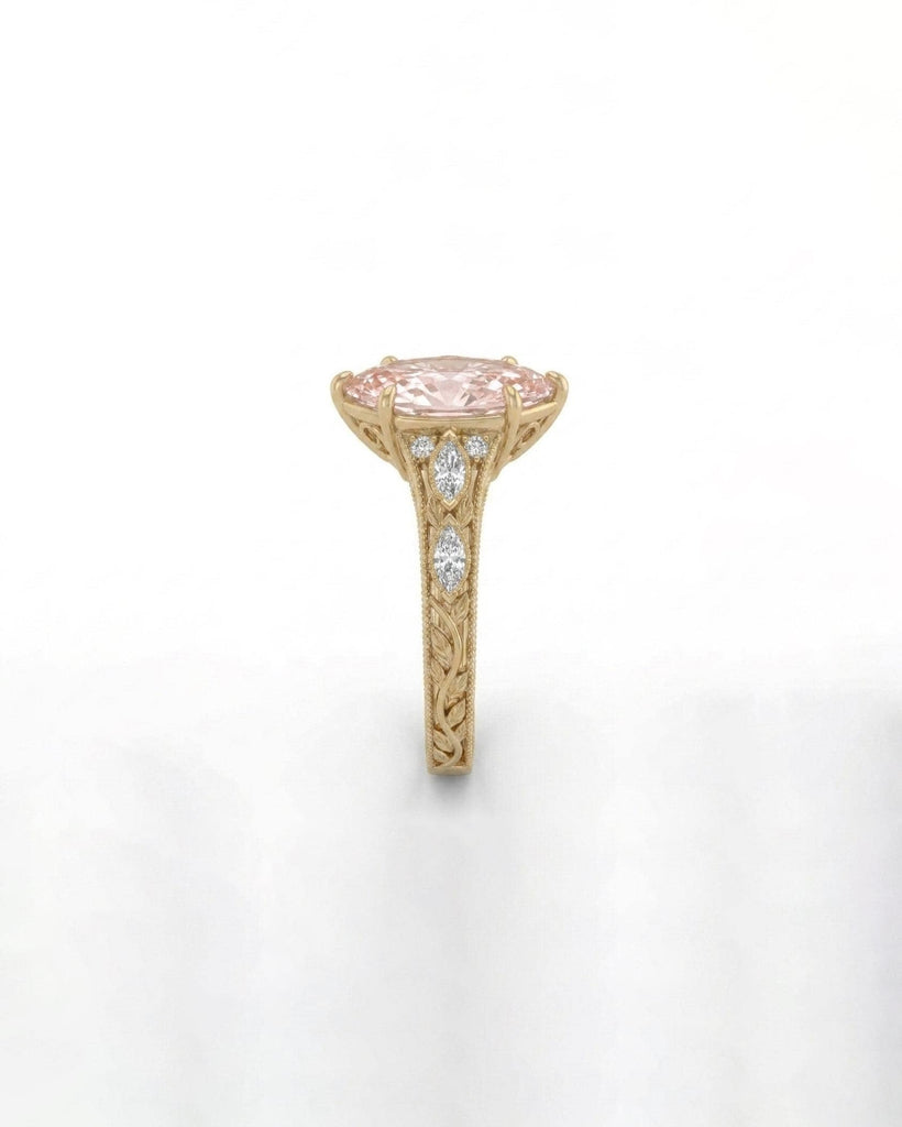 Fancy Pink Marquise Lab Grown Diamond Engagement Ring, Art Deco 14k Gold Filigree Ring image #4
