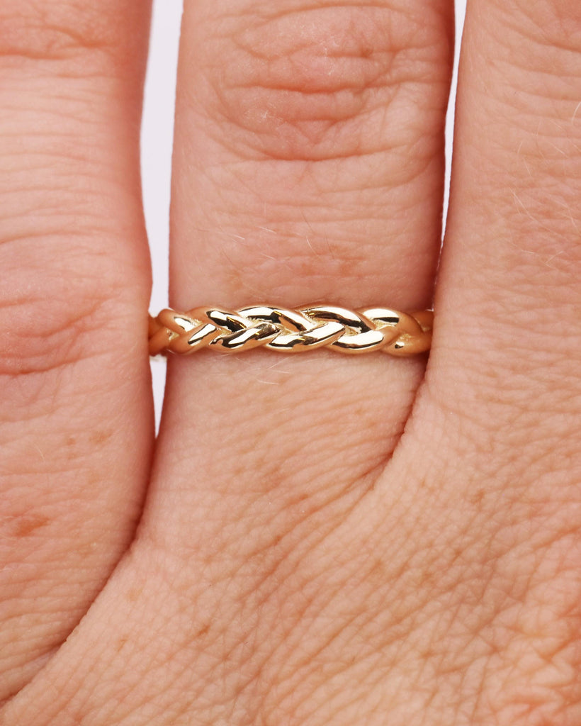 3mm Braided Wedding Band, Woven Gold Ring, Twisted Rope Style, Stackable Bridal Band image #2