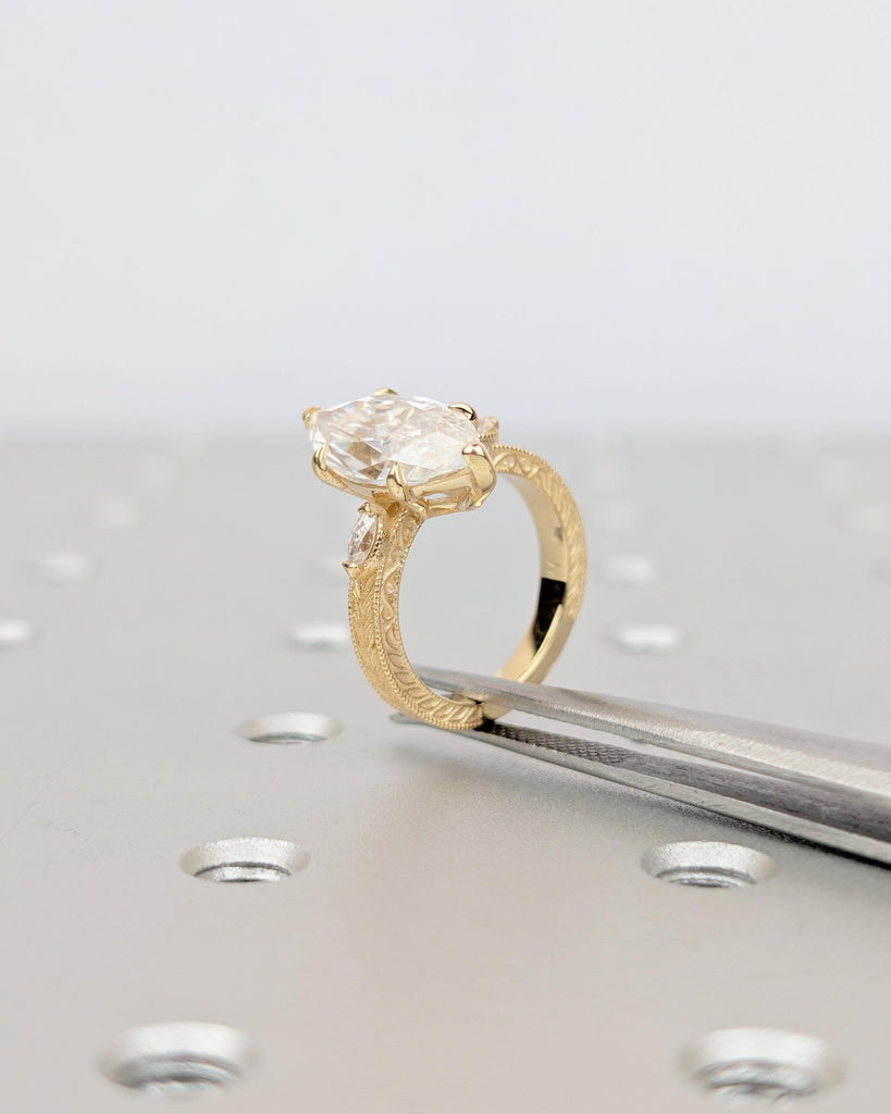 3ct Marquise Cut Lab Grown Diamond Three Stone Engagement Ring in 18k Yellow Gold image #9