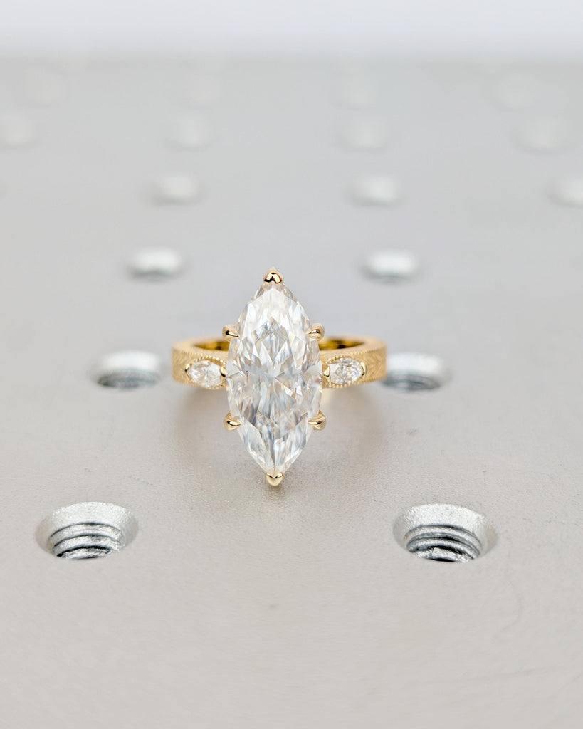 3ct Marquise Cut Lab Grown Diamond Three Stone Engagement Ring in 18k Yellow Gold image #18