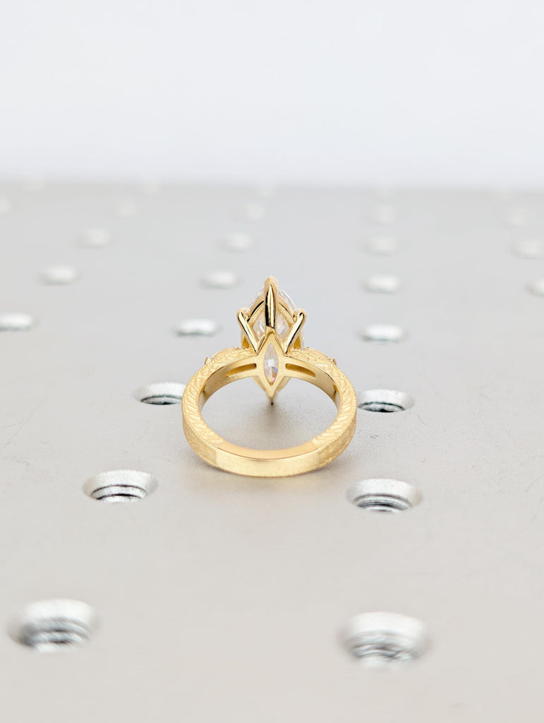 3ct Marquise Cut Lab Grown Diamond Three Stone Engagement Ring in 18k Yellow Gold image #7