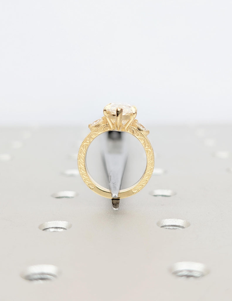 Vintage Moissanite Engagement Ring, 18k Solid Gold Marquise Cut 3 Stone Ring, Antique Jewelry image #8