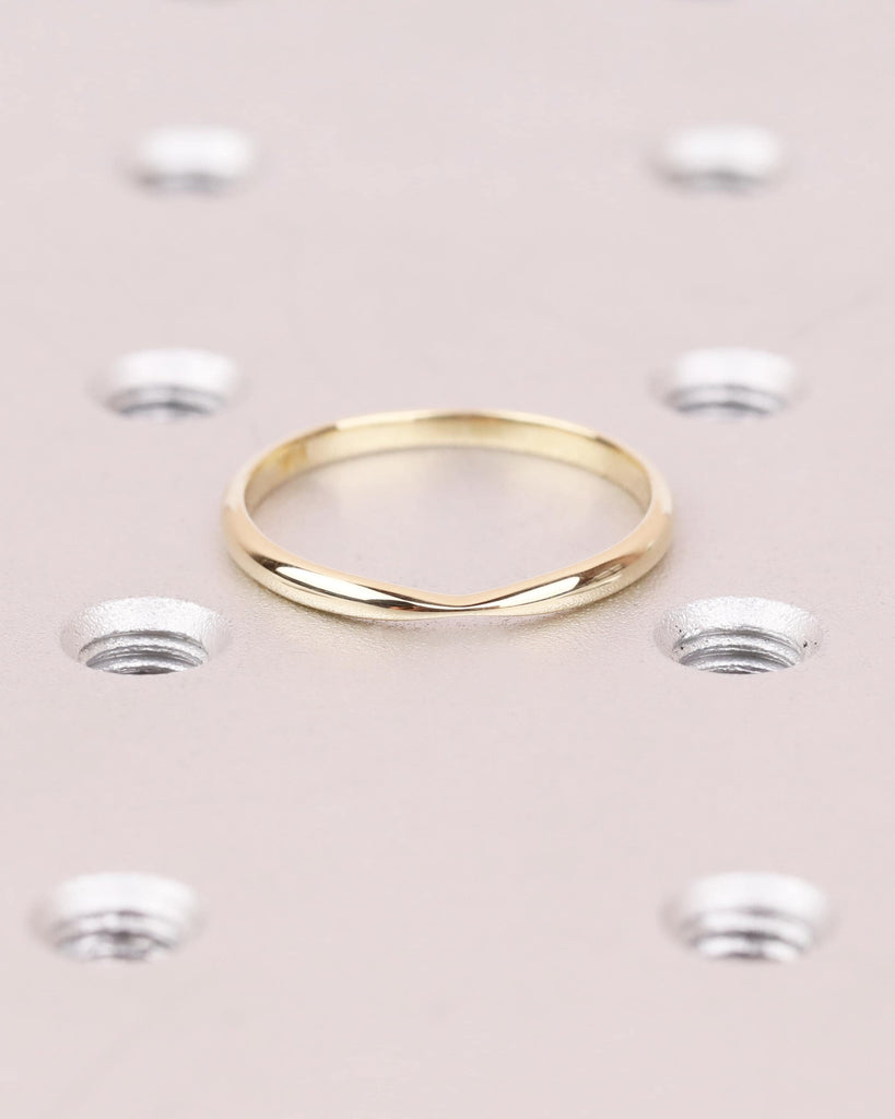 Bow Tie Shaped Gold Wedding Band | 14k White/Yellow/Rose Gold Plain Ring | Pinched Gold Band 2mm | Tapered Wedding Ring | Simple Gold Ring image #1