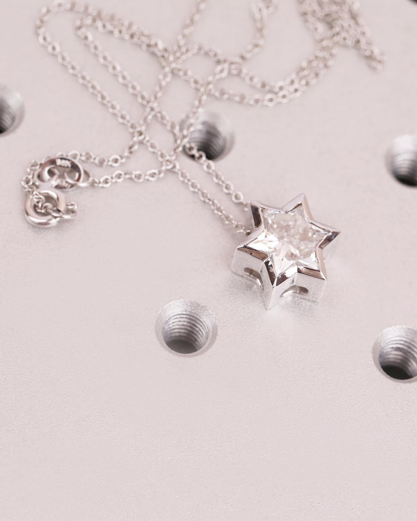 Solid White Gold Star of David Necklace, Lab Diamond Magen David Pendant, Dainty Jewish Star Charm Necklace, Handmade Jewish Jewelry image #6