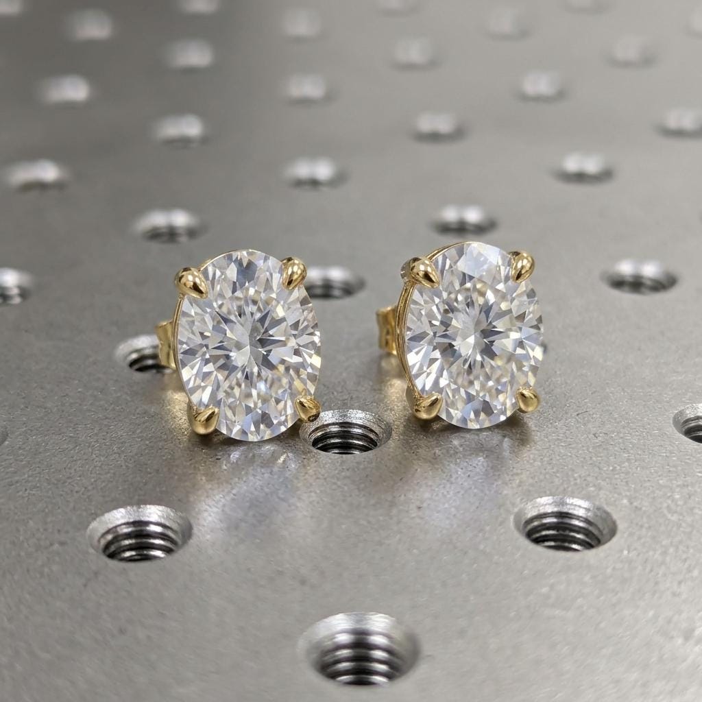 Oval Cut Lab Grown Diamond Stud Earrings, 0.5 To 2.75 Carat Lab Diamond Earrings, IGI Diamond Minimalist Studs, Solitaire Women's Earring image #7