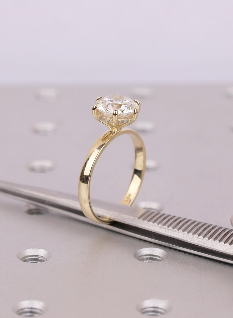 14k Yellow Gold Lab Diamond Ring: Hidden Halo, Antique Six-Prong Setting image #1
