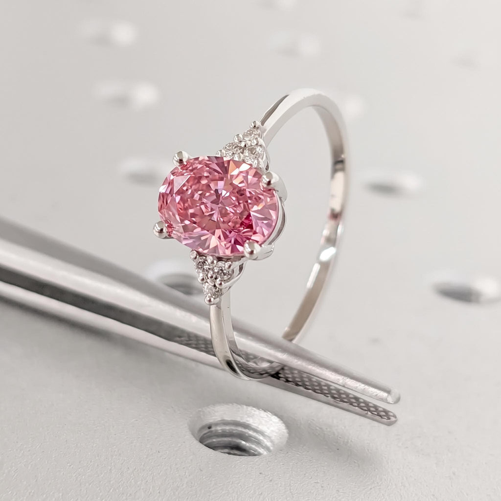 Pink Gemstone Unique Proposal Ring for Her | Lab Grown Diamond Cluster Custom Engagement Ring | Vintage Gold Ring image #2