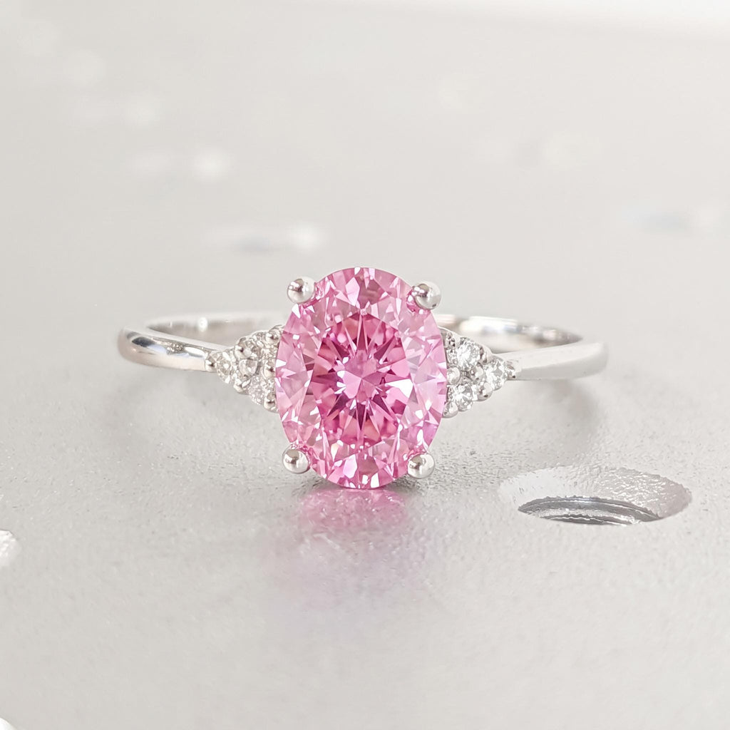 Pink Gemstone Unique Proposal Ring for Her | Lab Grown Diamond Cluster Custom Engagement Ring | Vintage Gold Ring image #4