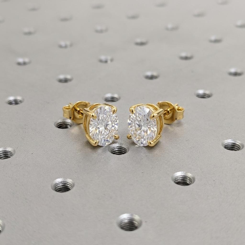 14K/18K Gold Oval Lab Diamond Stud Earrings: Dainty Solitaire Lab Grown Diamond Earrings For Women, Minimalist Jewelry image #2