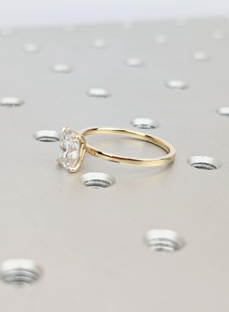 Moissanite Engagement Ring, Elongated Cushion Cut, 14K Solid Yellow Gold image #4