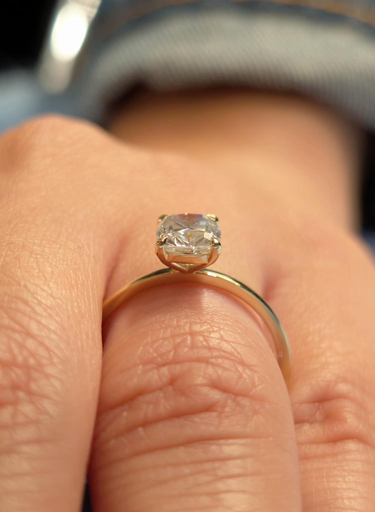 Cushion Cut Moissanite Engagement Ring 14K Gold Solitaire 2ct 3ct High Sparkle Cushion Moissanite Ring Brilliant Travel Ring for Her image #9