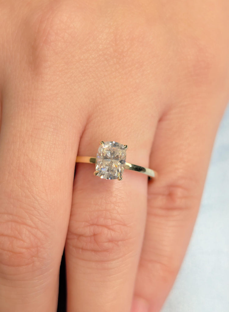 Cushion Cut Moissanite Engagement Ring 14K Gold Solitaire 2ct 3ct High Sparkle Cushion Moissanite Ring Brilliant Travel Ring for Her image #10