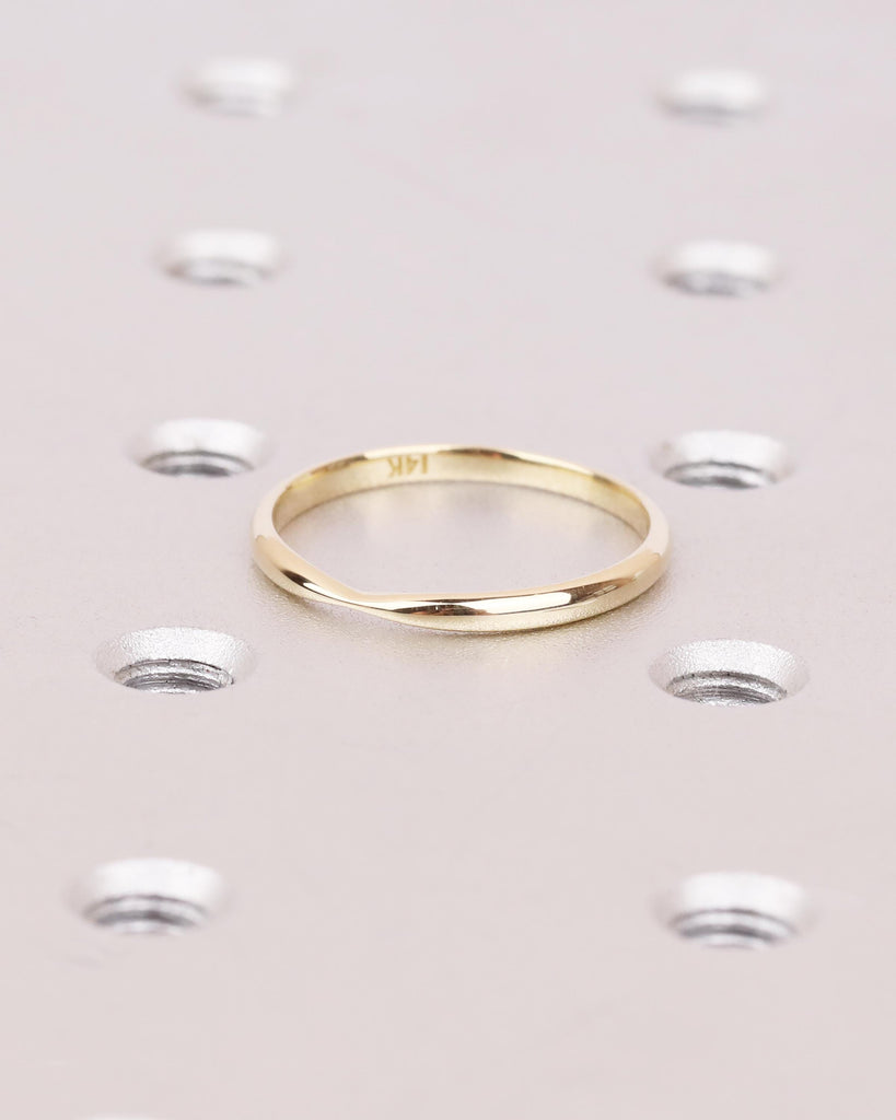 Bow Tie Shaped Gold Wedding Band | 14k White/Yellow/Rose Gold Plain Ring | Pinched Gold Band 2mm | Tapered Wedding Ring | Simple Gold Ring image #3