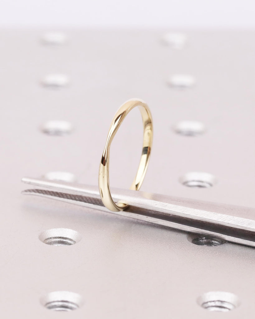2mm Tapered Bow Tie 14K Gold Wedding Band, Pinched Center Stacking Ring, Minimalist Wedding Ring, Simple Bridal Band image #6