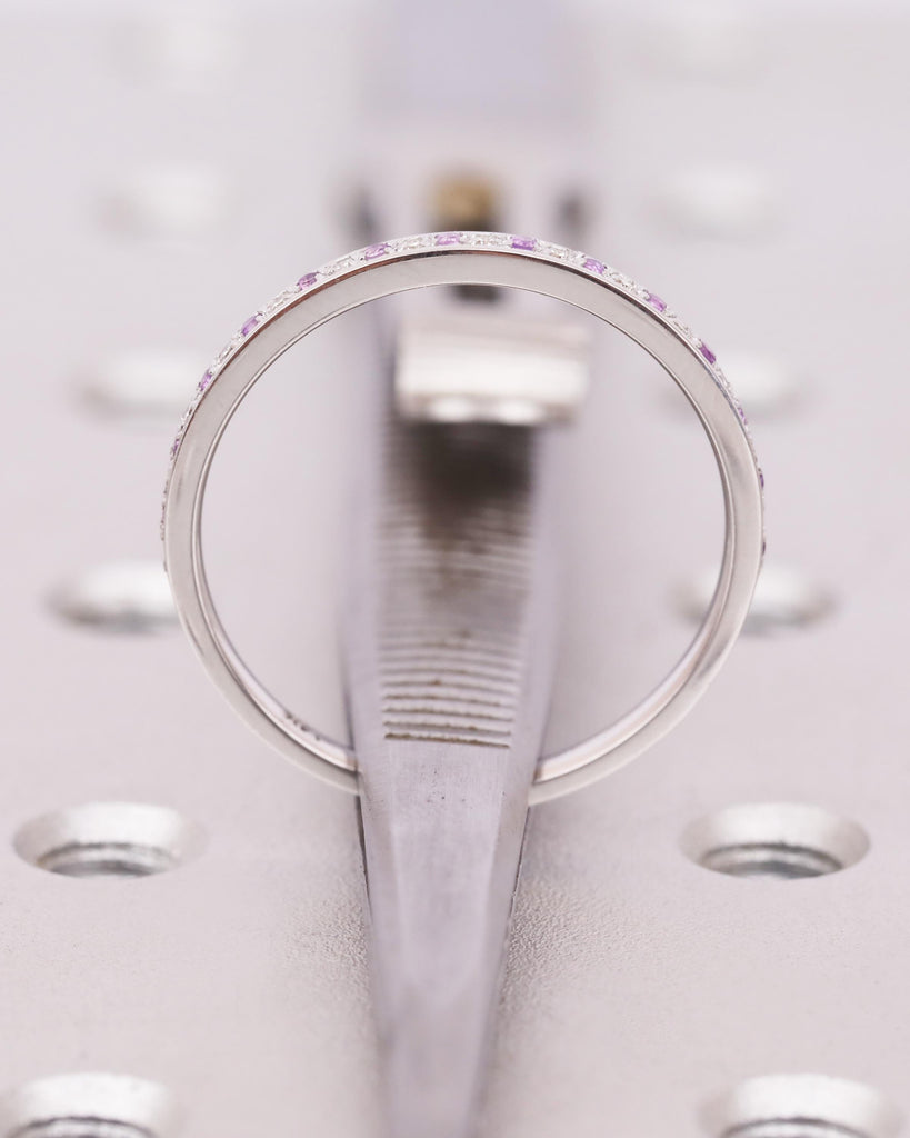 14k Solid White Gold Amethyst Wedding Band, Half Eternity Wedding Ring for Women, Dainty Stacking Ring, February Birthstone image #10