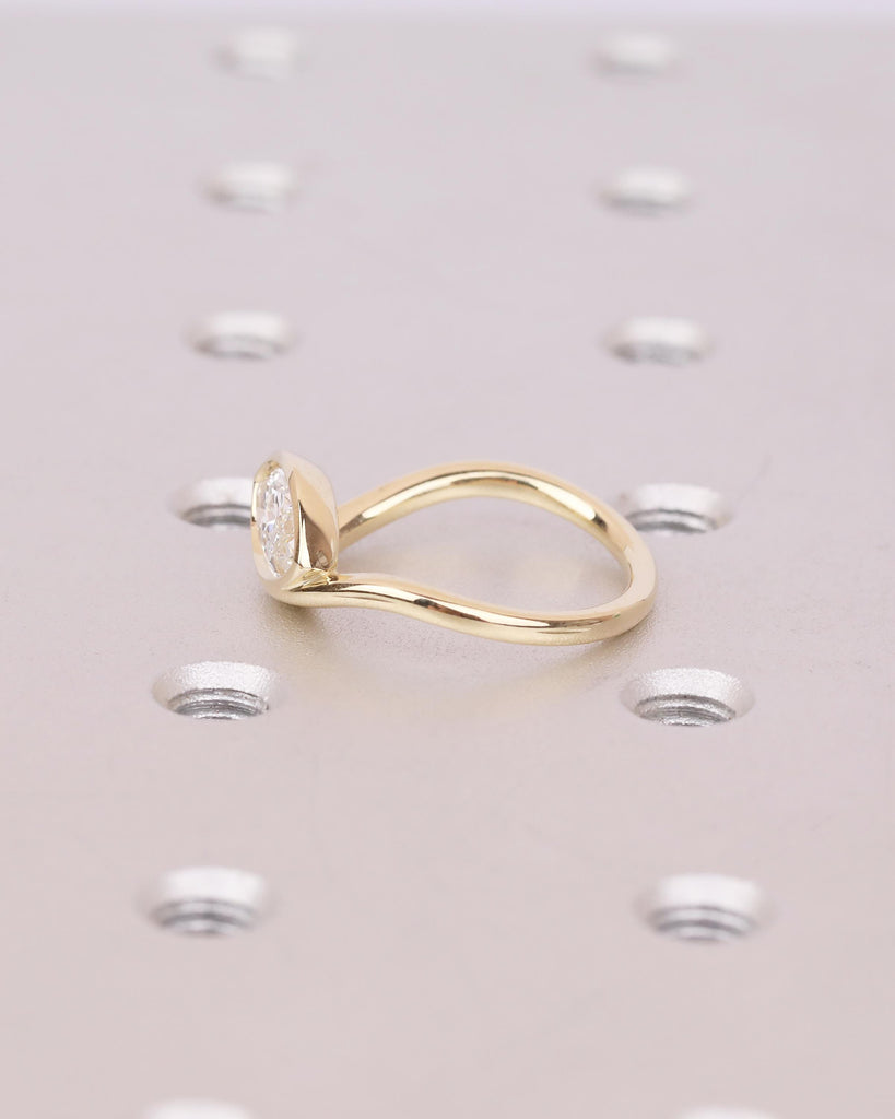 Modern Solitaire Engagement Ring, Lab Created Diamond Bezel Ring, East West Setting, Marquise Cut 14k Yellow Gold Promise Rings for Women image #18