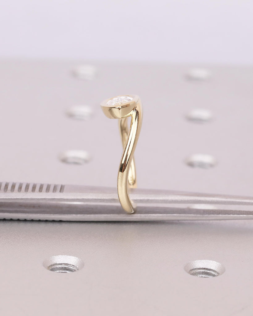 Unique 14k Yellow Gold Moissanite Rings for Women, Bezel Engagement Ring, Personalized Handmade Jewelry, Minimalist Wedding Anniversary Ring image #13