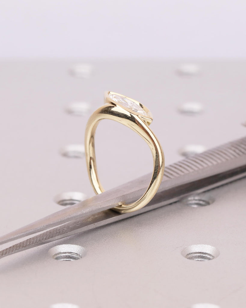 Unique 14k Yellow Gold Moissanite Rings for Women, Bezel Engagement Ring, Personalized Handmade Jewelry, Minimalist Wedding Anniversary Ring image #5