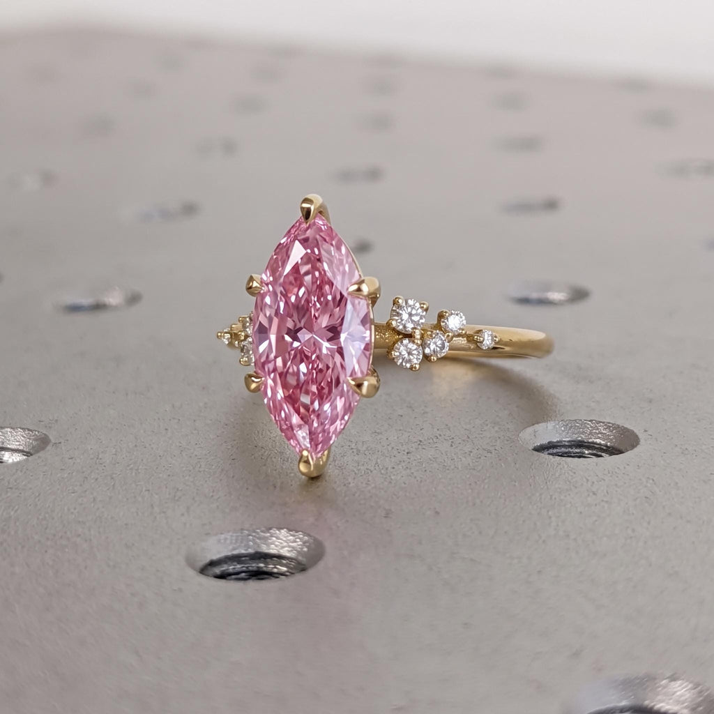 Marquise cut Pink Diamond Engagement Ring | 18k Yellow Gold Promise Rings for Women | Bridal Jewelry Anniversary Gift image #4
