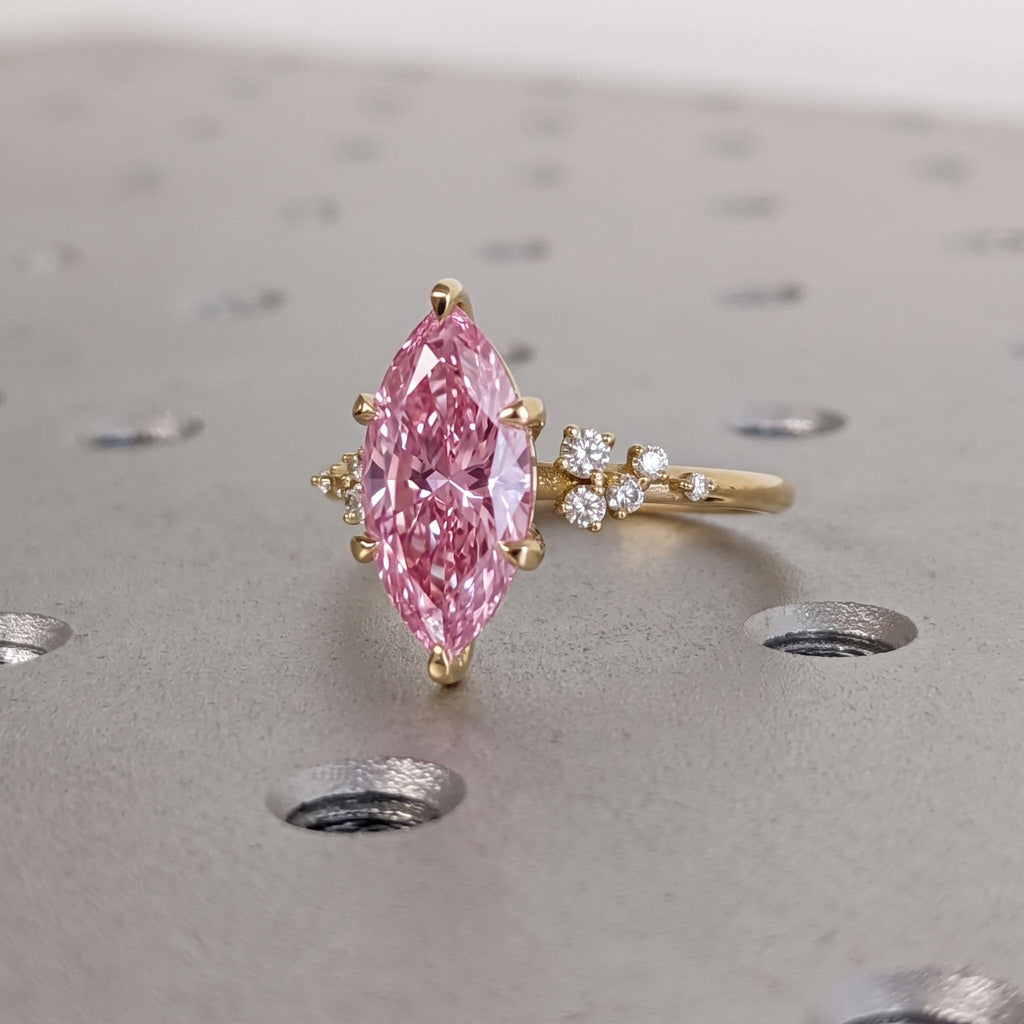 Lab Grown Diamond Cluster Unique Proposal Ring | Pink Gemstone Ring | Solid Gold or Sterling Silver Wedding Ring for Her image #3