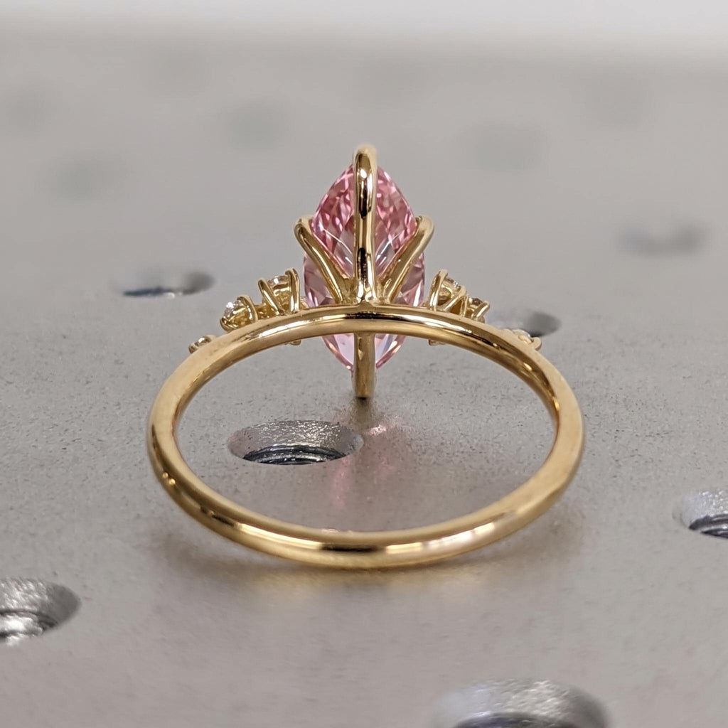 Lab Grown Diamond Cluster Unique Proposal Ring | Pink Gemstone Ring | Solid Gold or Sterling Silver Wedding Ring for Her image #4