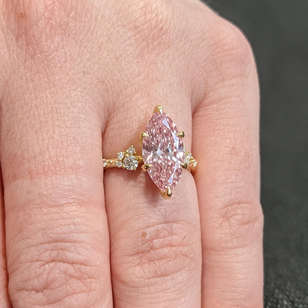 Marquise cut Pink Diamond Engagement Ring | 18k Yellow Gold Promise Rings for Women | Bridal Jewelry Anniversary Gift image #6