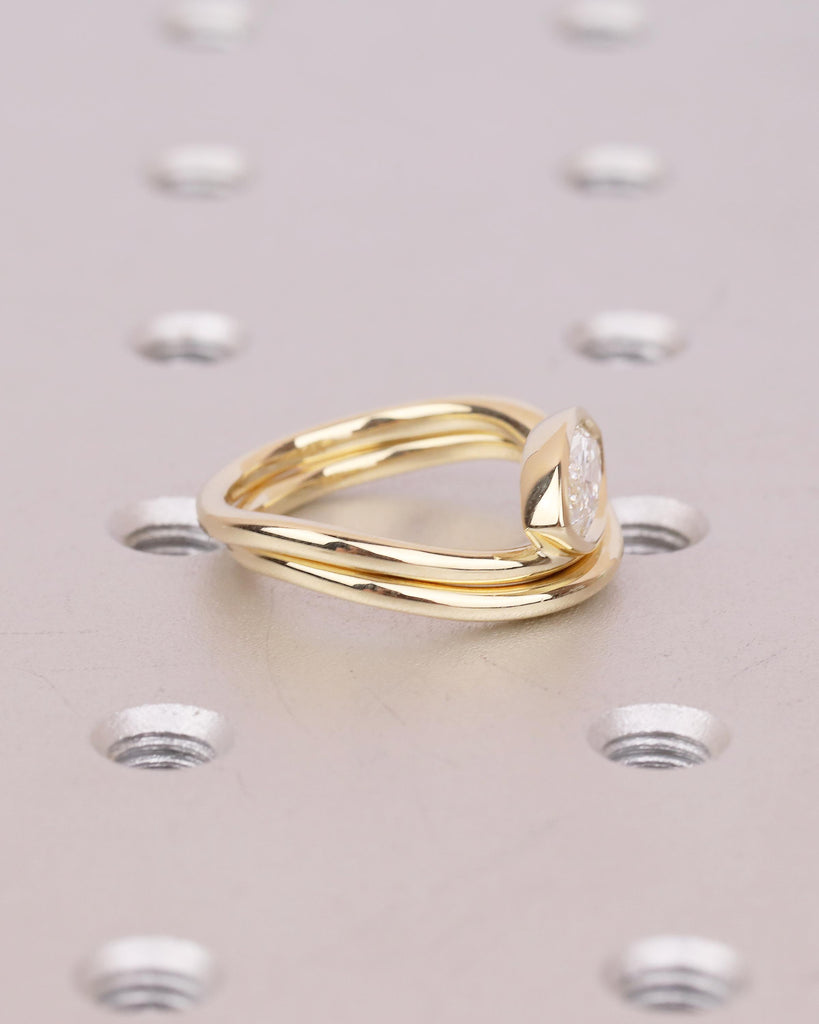 Marquise Cut Moissanite Ring Set, Solitaire 14k Solid Gold Engagement Ring, Unique East West Bezel Setting, Curved Stackable Rings for Women image #11