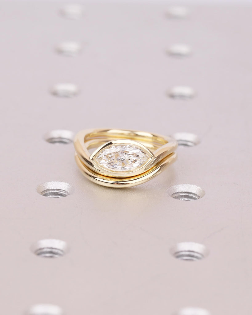 IGI Certified Lab Grown Diamond Marquise Ring, 14k Gold East West Bezel Engagement Ring, Bridal Set Solitaire Rings, Anniversary Jewelry image #9