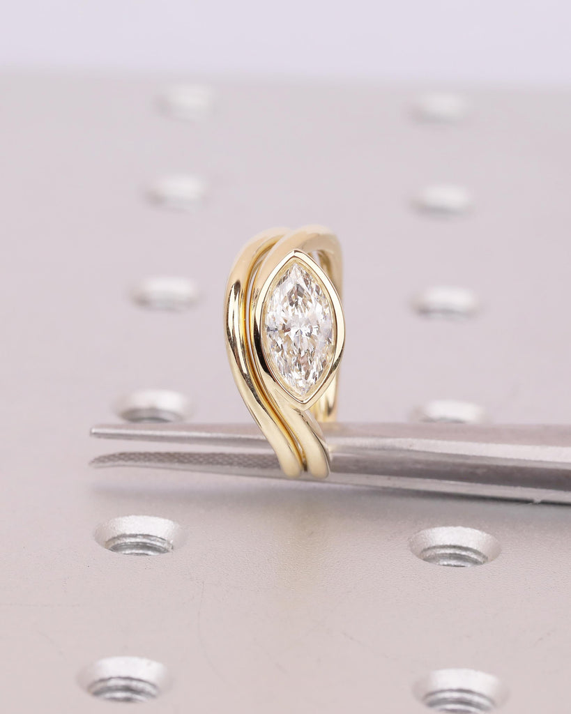 IGI Certified Lab Grown Diamond Marquise Ring, 14k Gold East West Bezel Engagement Ring, Bridal Set Solitaire Rings, Anniversary Jewelry image #4