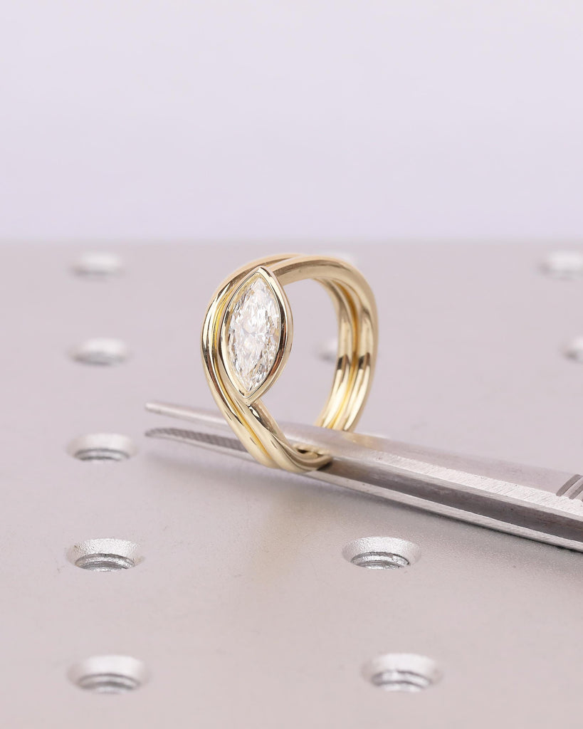 IGI Certified Lab Grown Diamond Marquise Ring, 14k Gold East West Bezel Engagement Ring, Bridal Set Solitaire Rings, Anniversary Jewelry image #16