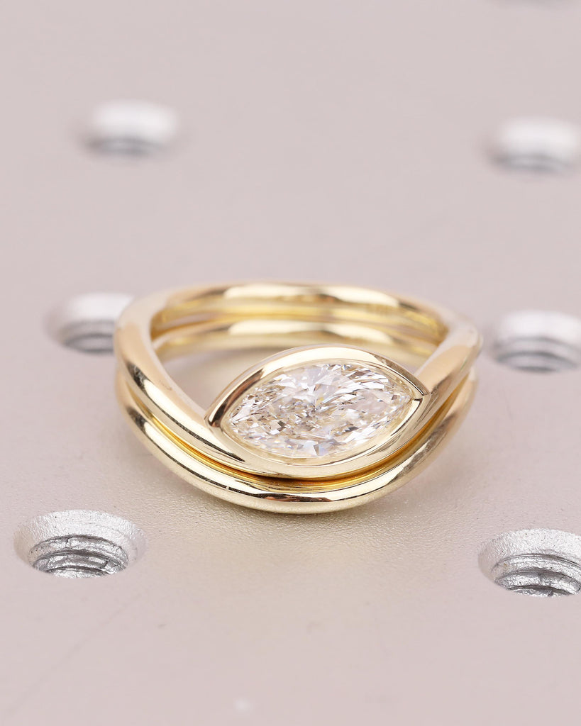 IGI Certified Lab Grown Diamond Marquise Ring, 14k Gold East West Bezel Engagement Ring, Bridal Set Solitaire Rings, Anniversary Jewelry image #17