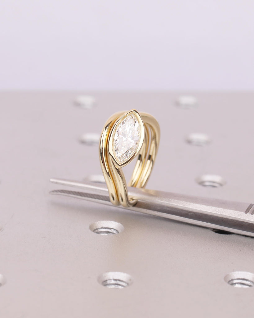 IGI Certified Lab Grown Diamond Marquise Ring, 14k Gold East West Bezel Engagement Ring, Bridal Set Solitaire Rings, Anniversary Jewelry image #19