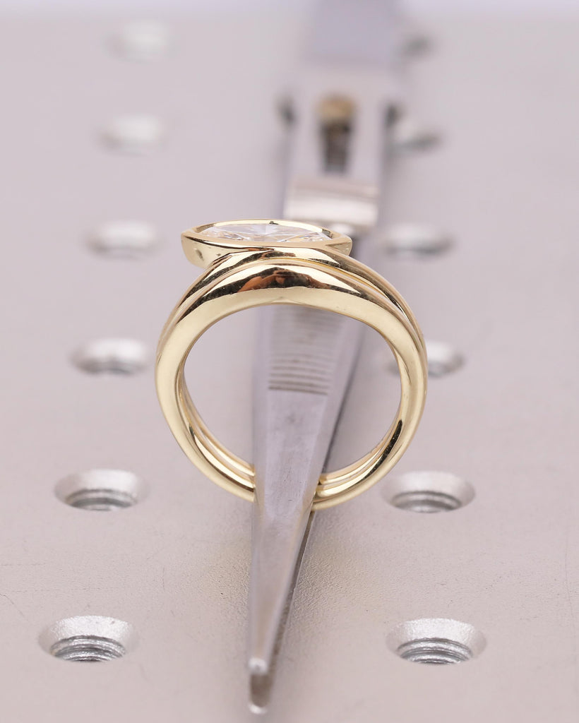 14k Yellow Gold Wedding Ring Set, East West Marquise Lab Diamond Engagement Ring image #7
