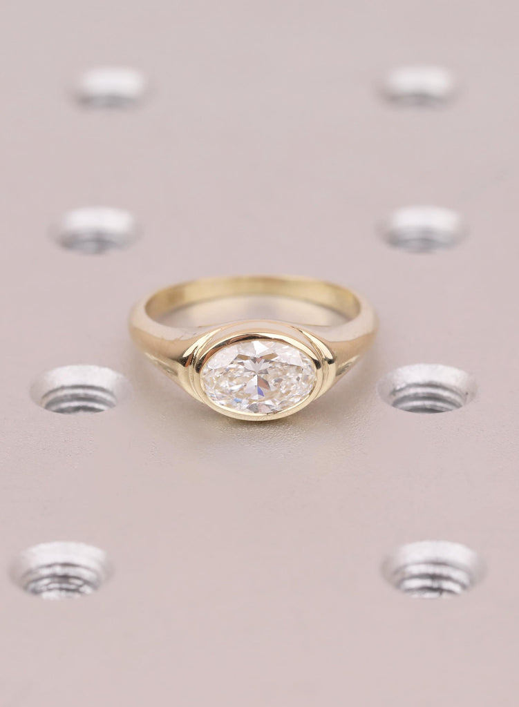 East West Oval Moissanite Engagement Ring: Moissanite Solitaire Ring, Half Bezel Set Pinky  Ring, Promise Ring, Unique Ring For Wedding Gift image #1