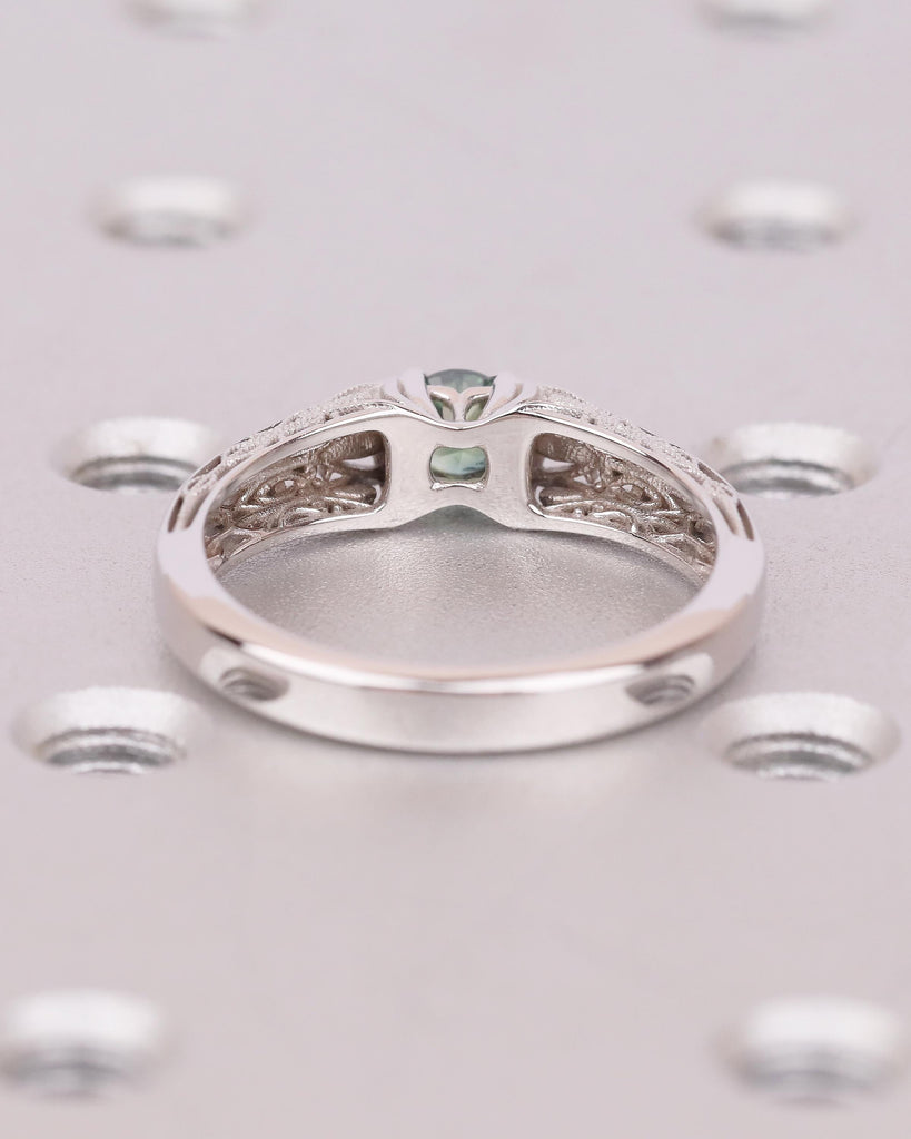 Unique Blue Green Sapphire Gemstone Wedding Ring, 14k White Gold Ring, Birthstone Jewelry image #6