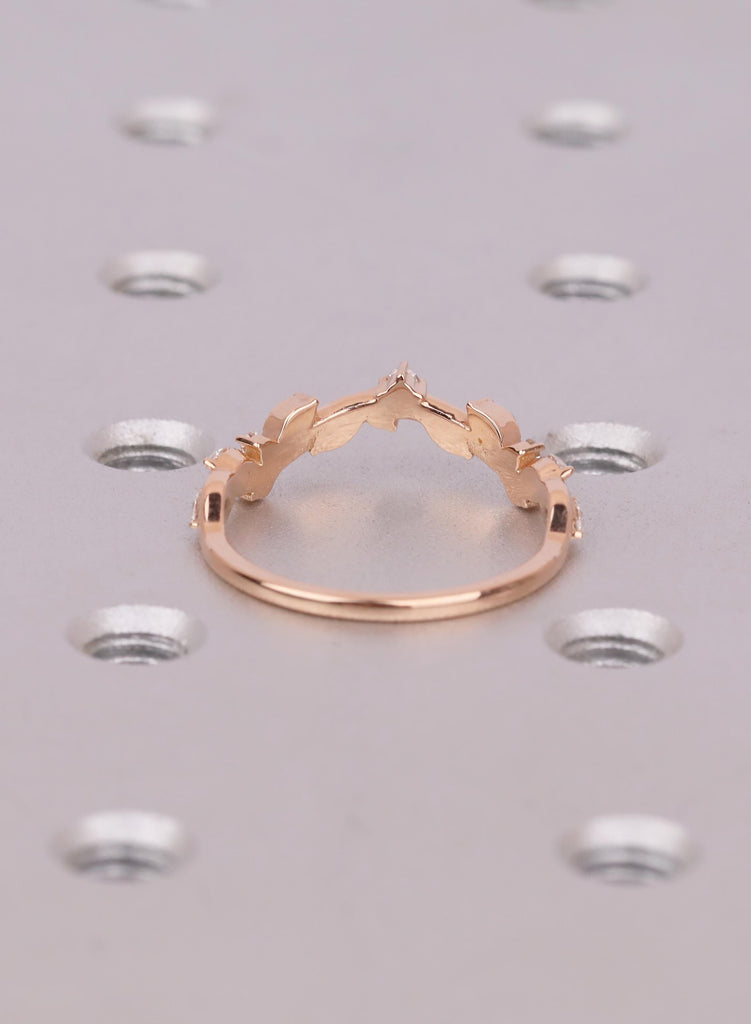 Nature Inspired Curved Wedding Band, Marquise Cluster Vine Stacking Ring, Tiara Chevron Matching Bridal Band image #5