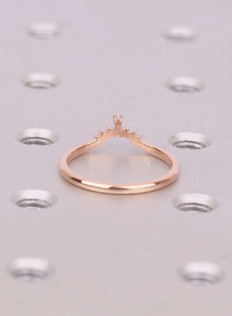 Curved Wedding Band with Baguette and Round Accent Stones , Unique Tiara Stacking Ring and Contoured Bridal Band image #3