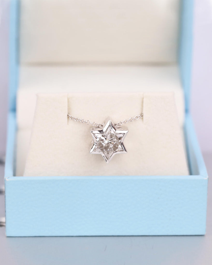 Moissanite Star of David Pendant Necklace, 14K White Gold Magen David Jewish Star Necklace, Personalized Bat Mitzvah Gift, Hanukkah Gift image #1