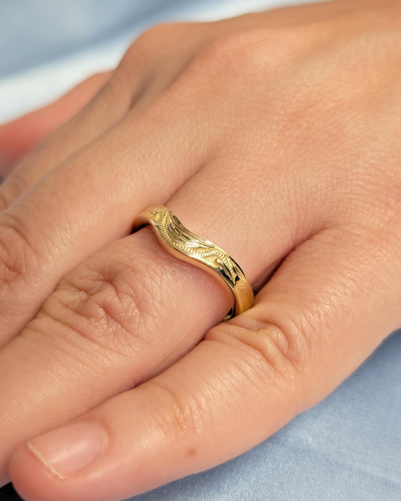 Vintage Style Matching Rings for Women, Art Deco 18k/14k Solid Gold Wedding Band, Milgrain Personalized Handmade Jewelry, Filigree Band image #13
