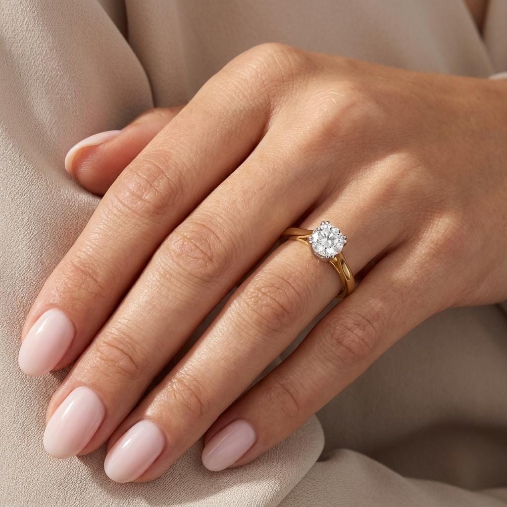 1 Carat Lab Diamond Two Tone Engagement Ring, Round Cut Solitaire, Cathedral Setting, Bridal Ring image #4