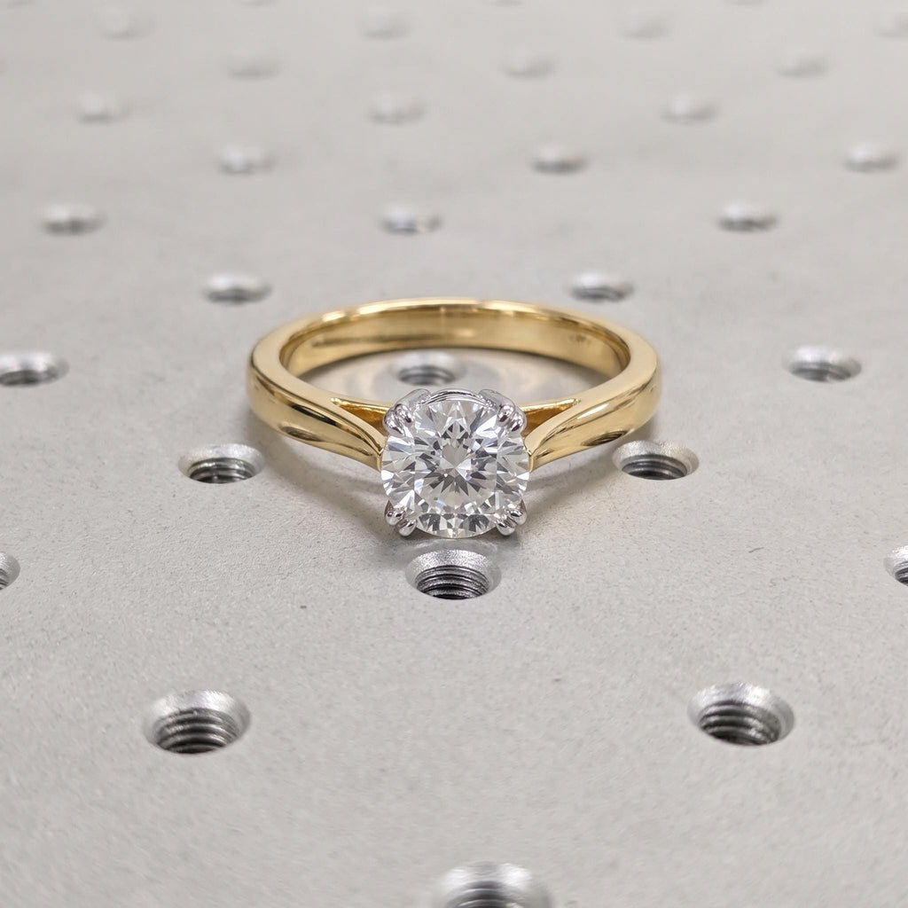 1 Carat Lab Diamond Two Tone Engagement Ring, Round Cut Solitaire, Cathedral Setting, Bridal Ring image #2