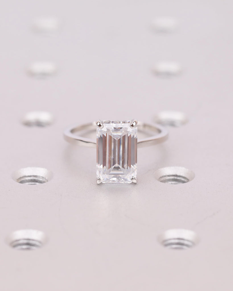 Emerald Cut Lab Grown Diamond Engagement Ring for Her, Solitaire Platinum Ring image #12