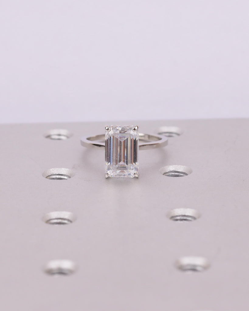 Emerald Cut Engagement Ring, Minimalist IGI Certified Lab Created Diamond wedding Rings for Women, Solitaire Jewelry, Unique Platinum Ring image #17