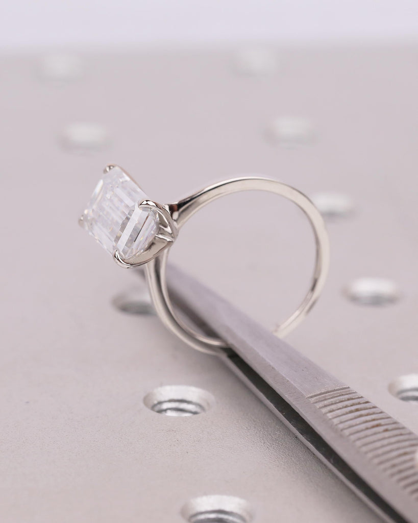 Emerald Cut Engagement Ring, Minimalist IGI Certified Lab Created Diamond wedding Rings for Women, Solitaire Jewelry, Unique Platinum Ring image #8